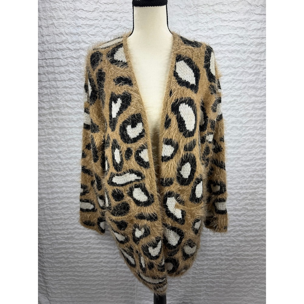 Show Me Your Mumu Mellow Cozi Cardi Golden Ears Leopard Fuzzy Cardigan Medium